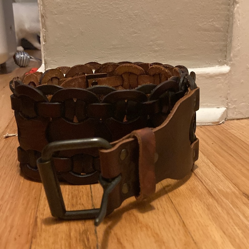 Woven brown leather belt